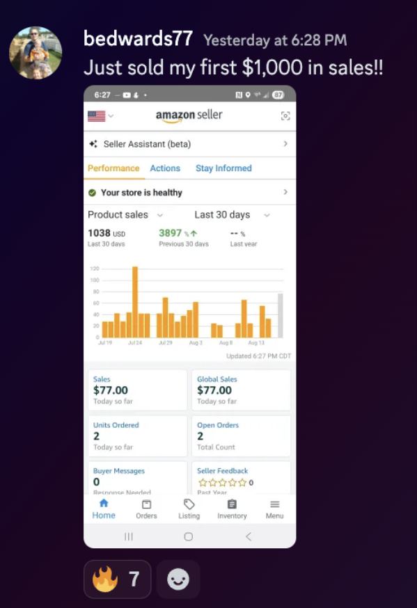 bedwards77: First $1,000 in sales