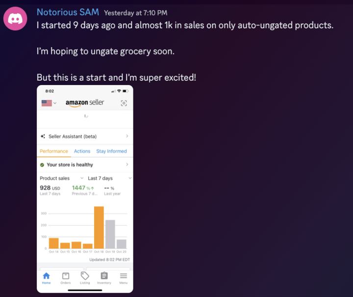 Sam: Almost $1K in sales in 9 days, auto-ungated brands only